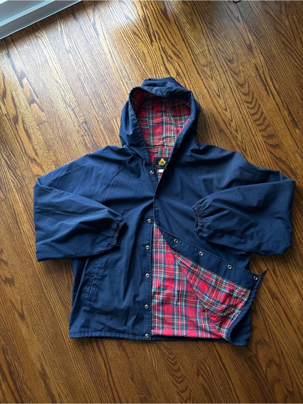 Men's Navy Hooded Jacket with Red Plaid Lining